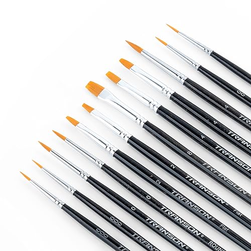 Transon 12pcs Small Detail Miniature Model Painting Brush Set Suitable for Acrylic Watercolor Gaouche Oil Painting TRANSON