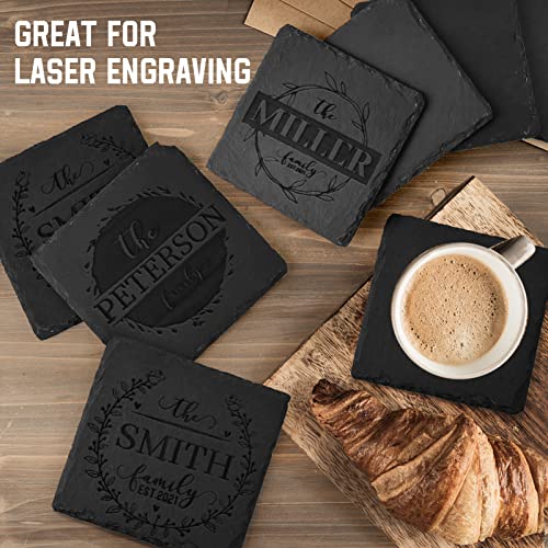 13 Pieces Slate Drink Coasters, GOH DODD 4 Inch Black Stone Coasters Cup Coaster Set for Home Decor and Laser Engraving, Square GOH DODD
