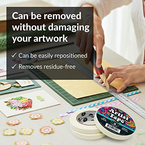 3Pk White Artist Tape for Watercolor Paper White Painters Tape Artists Painting Tape Removable Masking Drafting Canvas Framing Paint Mask Thin HIPPIE CRAFTER