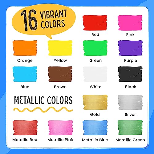 Chalkola Liquid Chalk Markers & Metallic Colors Pack of 16 Chalk Pens - for Chalkboard, Blackboards, Window, Glass, Bistro | 6mm Reversible Bullet & Chalkola