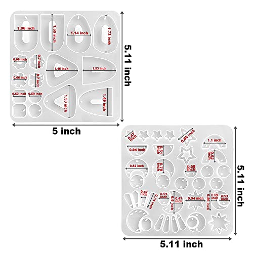 RESINWORLD Multi Piece Dangle Earrings Silicone Mold + 16pcs Variety Geometric Pendant Silicone Molds with Hanging Hole ResinWorld