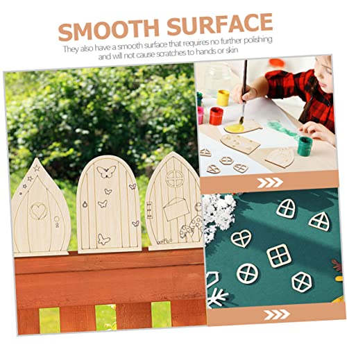Yardwe 240 Pcs Mini Door Blank Fairy Door Garden Ornaments DIY Kits Unfinished Fairy Door House Windows Fairy Tale Door Mini Chips Unpainted Fairy Yardwe