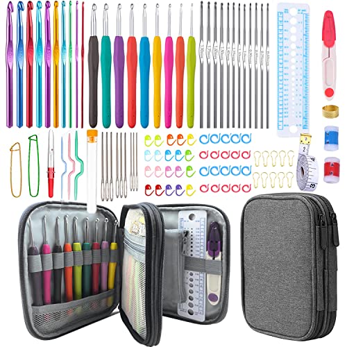 Weabetfu 102pcs Crochet Hooks Set Crochet Hook Kit with Case Ergonomic Crochet Needles for Arthritic Hands and Crochet Accessories Complete Crochet Weabetfu