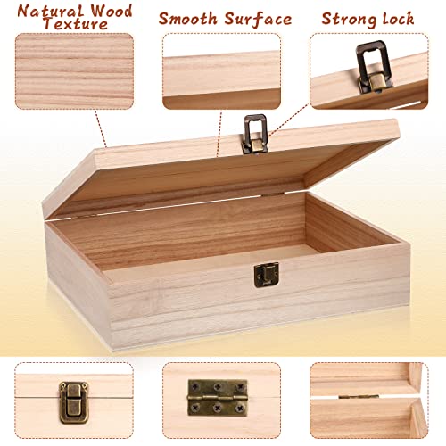 Yookeer Unfinished Wooden Boxes with Hinged Lid Wood Bulk Box for Crafts Rectangle Keepsake Box Front Clasp Wooden Storage Box for Crafts Paint DIY Yookeer