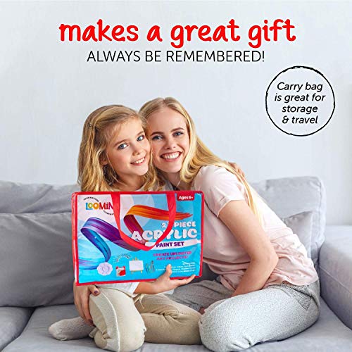 Paint Set for Kids | Premium Art Supplies for Boys & Girls | 27 Piece Acrylic Paint Set Includes Canvas Panels, Paint Brushes, Kids Apron, Tabletop LOOMiNi