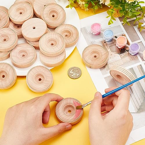 OLYCRAFT 20Pcs Wood Craft Wheels 2x0.5 Inch Unfinshed Wooden Wheels Small Wood Wheels Treaded Wooden Tools Wheel with 0.2 Inch/6mm Hole for DIY Small OLYCRAFT
