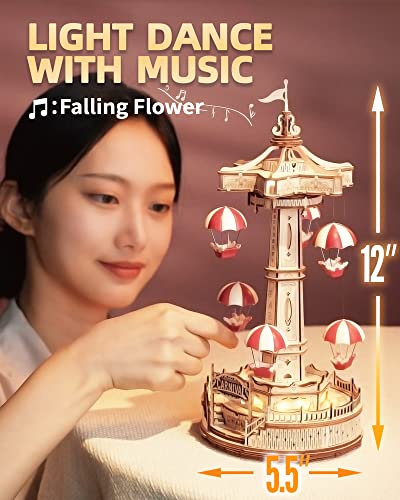 ROKR 3D Wooden Puzzles for Adults-LED Wooden Music Box Kits-Wood Model Kits to Build-3D Puzzles for Kids and Adults-Christmas STEM Toy Gifts ROKR