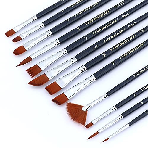 Transon 12pcs Professional Paint Brush Set for Acrylic Watercolor Gouache Ink Rock Craft Face Painting TRANSON