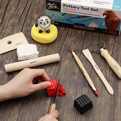 Mont Marte Pottery Tool Set Signature 23pc, Clay Sculpting Tool Kit, 23 Assorted Tools to Cut, Carve, Sculpt and Shape Air Dry, Polymer or Pottery, MONT MARTE