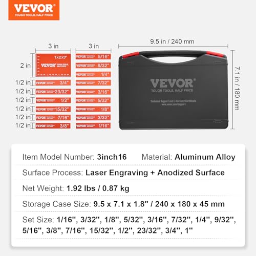 VEVOR Setup Blocks Woodworking Tools, 16-Piece, Precision Height Gauge Block Set, with Clearly Laser Engraved Size Markings and Storage Case, VEVOR