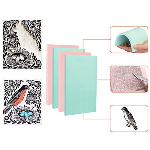 Hakkin 26Pcs Rubber Stamp Making Kit, Block Printing Starter Tool Kit, Linoleum Cutter with 6 Type Blades, Rubber Carving Block, Tracing Paper, Hakkin