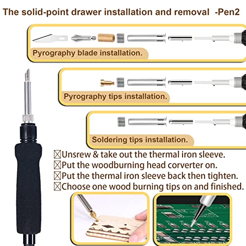 Wood Burning Kit, Pyrography Wood Burner with 2 Wood Burning pens, 78 Pcs Wood Burning Tool with 20 Detailer Nibs, 51 Solid-Point Tips, Wood Burning Mole Bean