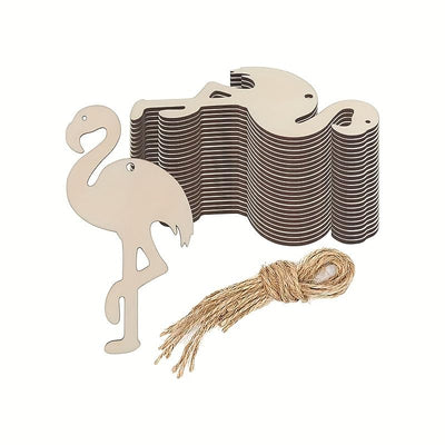 30 Pack 4 Inch Wood Flamingo Cutouts Crafts Unfinished Wooden Flamingo Hanging Ornaments DIY Flamingo Craft Gift Tags for Home Party Decoration Craft