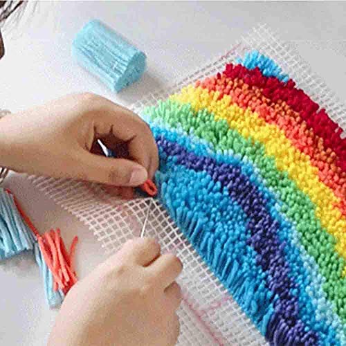 QJBMEI Latch Hook Rug Kits for Adults with Printed American Flag Canvas DIY Tapestry Kits Rug Making Kit Crocheting Embroidery Set 20.5" X QJBMEI