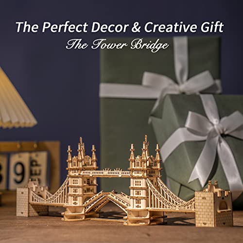 ROBOTIME 3D Puzzle Wooden Craft Kits with LED Light DIY Tower Bridge Construction Model Kit to Build for Teens Brain Teaser Puzzle Home Decor ROBOTIME