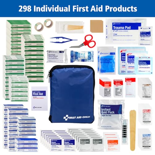 First Aid Only 442 All-Purpose Emergency First Aid Kit for Home, Work, and Travel, 298 Pieces First Aid Only