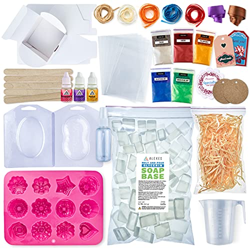 ALEXES Soap Making Kit - Make Your Own Handmade Soap - DIY Soap Making Supplies Kit for Adults - 1.1 lb Glycerin Soap Base - for Beginners ALEXES