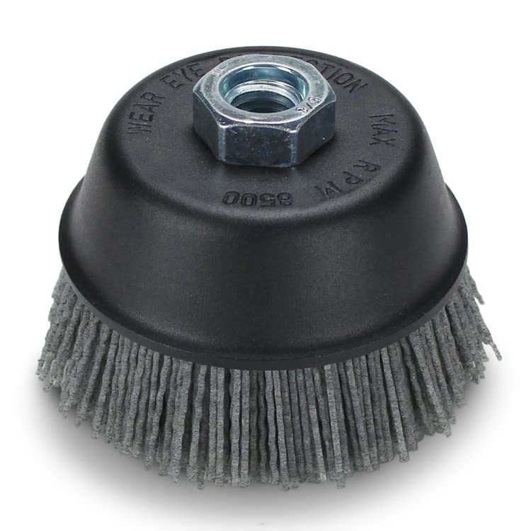 BHA 4" Abrasive Filament Nylon Bristle Cup Brush, 5/8-11 Threat Arbor - Gray (80 Grit) BHA