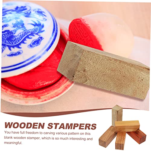 COHEALI 5pcs Carved Wood Kits Wooden Carving Seal Whittling DIY Wood Stamp Wood Square Block Unfinished Wood Whittling Blocks Decorating Tools Square COHEALI