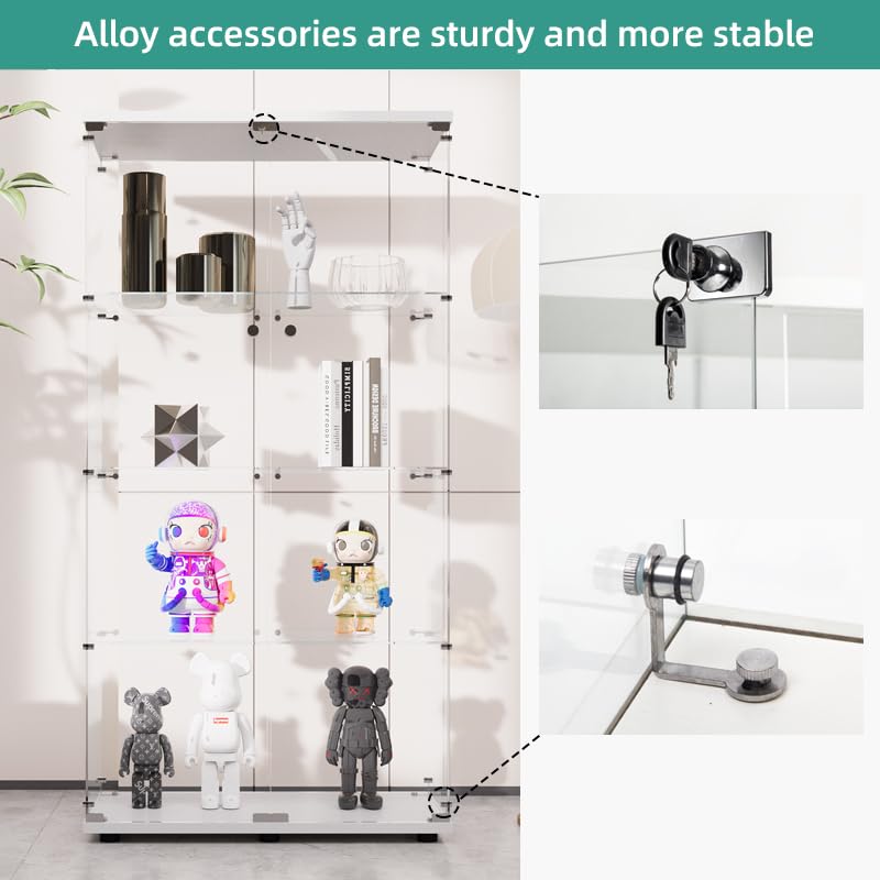 Elegant FYSHERAN White Glass Cabinet Display Case for Collectibles and Home Décor FYSHERAN