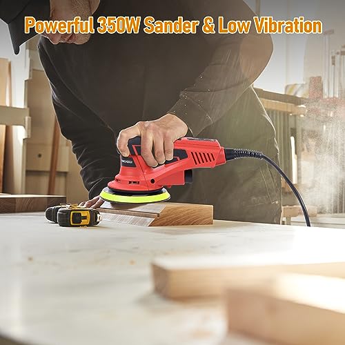 PioneerWorks Electric Random Orbital Sander, Brushless Motor Powerful 350W,10000 RPM,6-Inch For Professional-Grade Woodworking, Polishing,Carpentry PIONEERWORKS