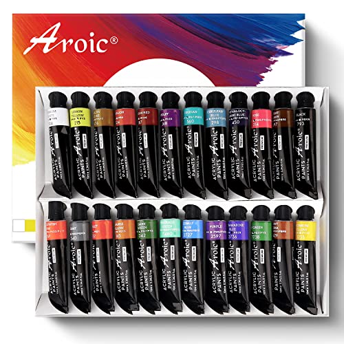 AROIC Acrylic Paint Set 24 Colors 10ml, The Best Gift for Acrylic Painting Beginners, Children, Adults and Art Lovers AROIC