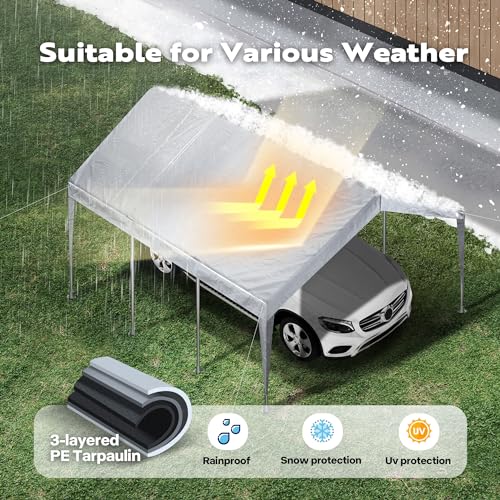 VIVOHOME 12x20ft Carport Replacement Canopy Cover, 180G Waterproof & UV Protected Tarp with 48 Elastic Buckles Suit for Garage Shelter, Frame is Not VIVOHOME