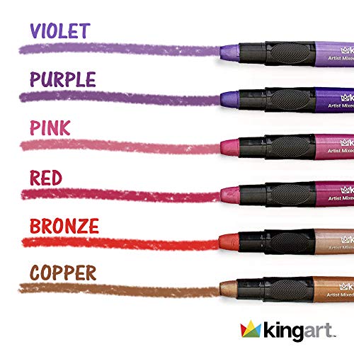 KINGART 581-12 Metallic GEL STICK Set, Artist Pigment Crayons, 12 Rich Metallic Colors, Water Soluble, Creamy, and Odorless, Use on Paper, Wood, KINGART