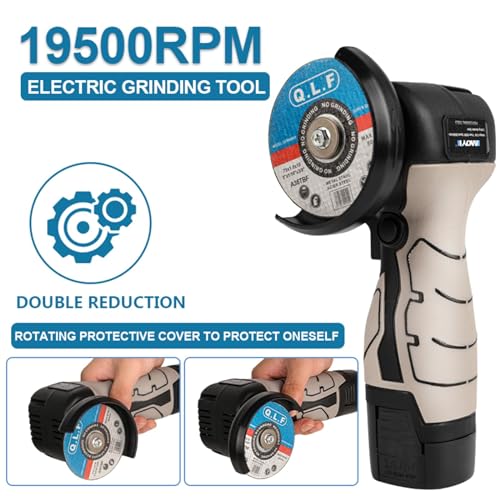 ZFULVO Cordless Brush Angle Grinder Kit, 19500rpm Mini Electric Angle Grinding Tool with 1pcs 16.8V 2000mAh Batteries and 5-Cutting Discs, Grinder ZFULVO