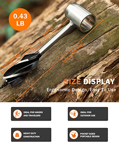 BURTOK Bushcraft Hand Auger Wrench, Heavy-Duty Scotch Eye Wood Auger, Hand Auger Wood Drill, Manual Hole Maker Multitool with Leather Case for burtok