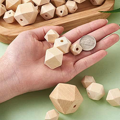 Craftdady 145pcs Unfinished Geometric Wood Spacer Beads Unpainted Natural Wood Faceted Polygon Loose Beads 8 Sizes for Craft Jewelry Making Home Craftdady