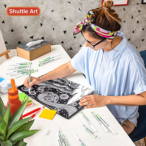 Shuttle Art White Paint Pen, 20 Pack Fine Tip Acrylic Paint Pens, Water-Based Quick Dry Paint Markers for Rock, Wood, Metal, Plastic, Glass, Canvas, Shuttle Art