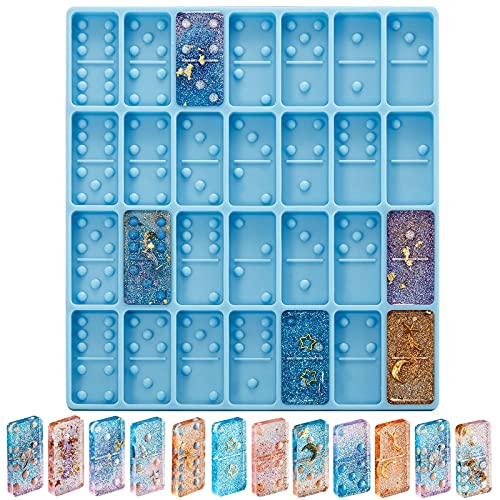 Domino Mold for Epoxy Resin Candy Molds Clay Dominoes 28 Cavities Silicone Pendant Cake Jewelry Making Tool (Blue,125 Gram) Patelai