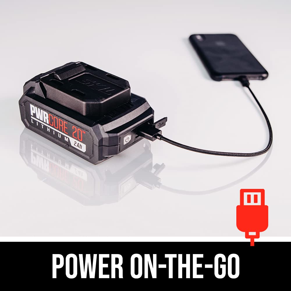 SKIL PWRCore 20 Brushless 20V 5-Inch Random Orbital Sander, Includes 2.0Ah Lithium Battery and PWRJump Charger - SR660302 Skil