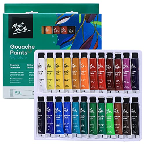 MONT MARTE Signature Gouache Paint, 24 x 0.4oz (12ml), Semi-Matte Finish, 24 Colors, Suitable for use with Canvas, Watercolor Paper, Watercolor MONT MARTE