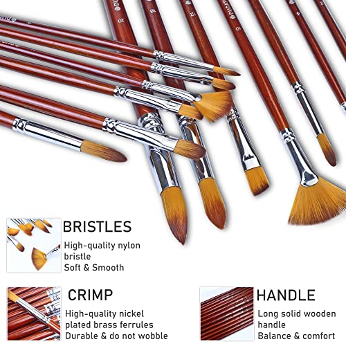 DUGATO Artist Paint Brush Set 13pcs, Long Handle Oil Acrylic Paint Brushes, Watercolor Brush Set for Body, Face, Rock, Canvas Drawing Art Crafts DUGATO