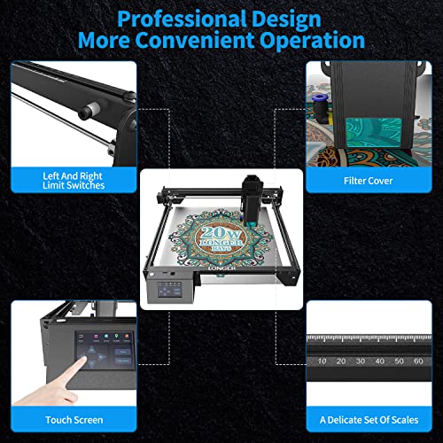 LONGER RAY5 130W Laser Engraver, 20W Output CNC Laser Cutter DIY Laser Engraving Machine, Exclusive 3.5" Touch Screen for DIY, Cutting Tool for Metal Longer
