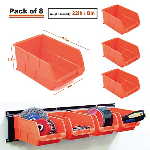 Wallmaster Wall Mounted Storage Bins, Wall Storage Bins Parts Rack 10 Bins&3 Rails Wall Mount Tool Organizer Hardware Storage Organizer (Orange) Wallmaster