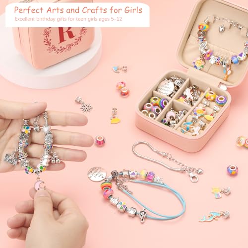 Charm Bracelet Making Kit for Girls 3-12, Kids Jewelry Making Kit 66Pcs Jewelry Kits for Girls Ages 8-12 Jewelry Maker Craft Necklace Birthday SUREHOME