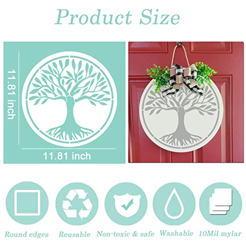 Stencils for Painting on Wood 12" Welcome Stencils for Crafts Drawing Tree of Life Reusable Plastic Art Templates for Adults Wood Burning Paint Home Pkqon