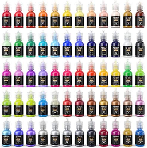 ARTEZA 3D Fabric Paint, Permanent Paint in 1 fl oz Fine-Tip Bottles, Art Supplies for Decorating T-Shirts, Ceramics, Textiles, and Glass Metallic, 1 ARTEZA
