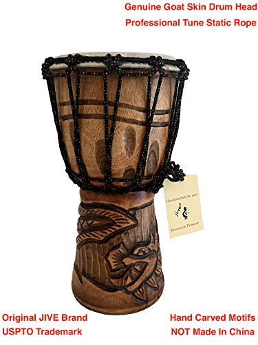 Djembe Drum Solid Wood Deep Carved Bongo Congo African Drum - 12" HIGH MED SIZE - Professional Quality - NOT MADE IN CHINA - JIVE BRAND (Dragon) Jive