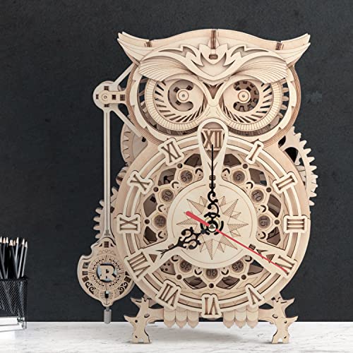 ROKR 3D Wooden Puzzles for Adults Mechanical Clock Kits-Owl Clock, DIY Clock Model Building Kits Educational Brain Teaser Puzzles, DIY ROKR