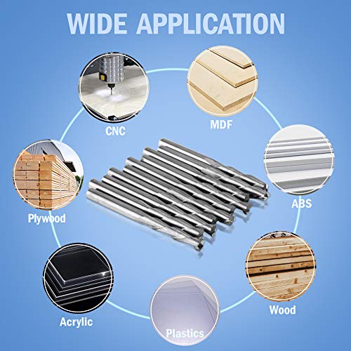 HQMaster CNC Router Bits 1/8" Shank CNC Bit End Mill Flat Nose Carbide Endmill Two Flute Spiral Upcut Milling Cutter Tool Set for Wood PVC MDF HQMaster