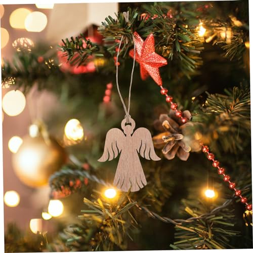 VOSAREA 50pcs Wooden Angel Pendant Christmas Wood Cutouts Small Wood Angel Cutouts Holiday Nursery Decor Blank Drawing Wing Hollow Out Angel Wings VOSAREA