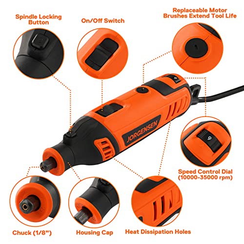 JORGENSEN Rotary Tool Kit, 6 Variable Speed Rotary Tool With 51pcs Rotary Tool Accessories, 1.6 Amp Powerful Rotary Tool Jorgensen