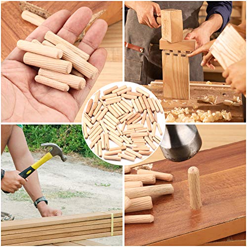 90 Pcs Wooden Dowel Pins, Straight Groove Wooden Dowel Pins with Beveled Ends Tapered, Easy Insertion, for Furniture Door Art Crafts Projects, M6 M8 HexinYigjly