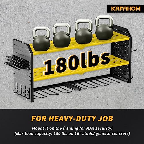 KAFAHOM Power Tool Organizer,Large 8 Drill Holder Wall Mount with 2 Side Pegboards,Metal Tool Shelf with 12 Hooks,Storage Rack for Garage KAFAHOM