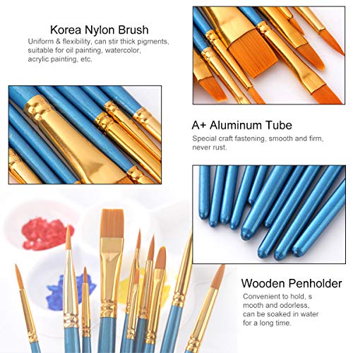 Elisel Paint Brush Set, 10 pcs Nylon Hair Art Paint Brushes for Acrylic Painting for Acrylic Oil Watercolor, Face Nail Art, Miniature Detailing and Elisel