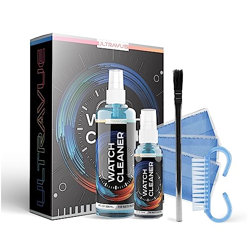 ULTRAVUE Watch Cleaning Kit - Cleans All Watches and Jewelry Including Metals, Crystals and Rubber - 1 x 2oz and 1 x 8oz Watch Cleaner Gel Spray, 3 x ULTRAVUE
